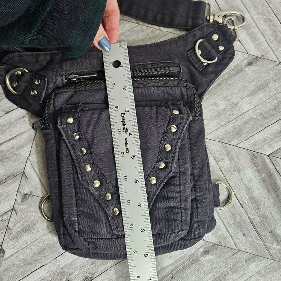 Fabric CrossBody Saddle Bag Purse Black Long Strap Silver Tone Hardware - Picture 10 of 13